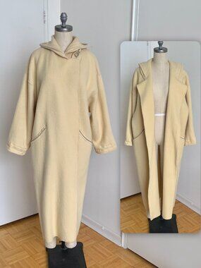 Vintage Linda Lundstrom La Parka Wool 3 in 1 Coat Hood Butter Yellow Faux Fur S